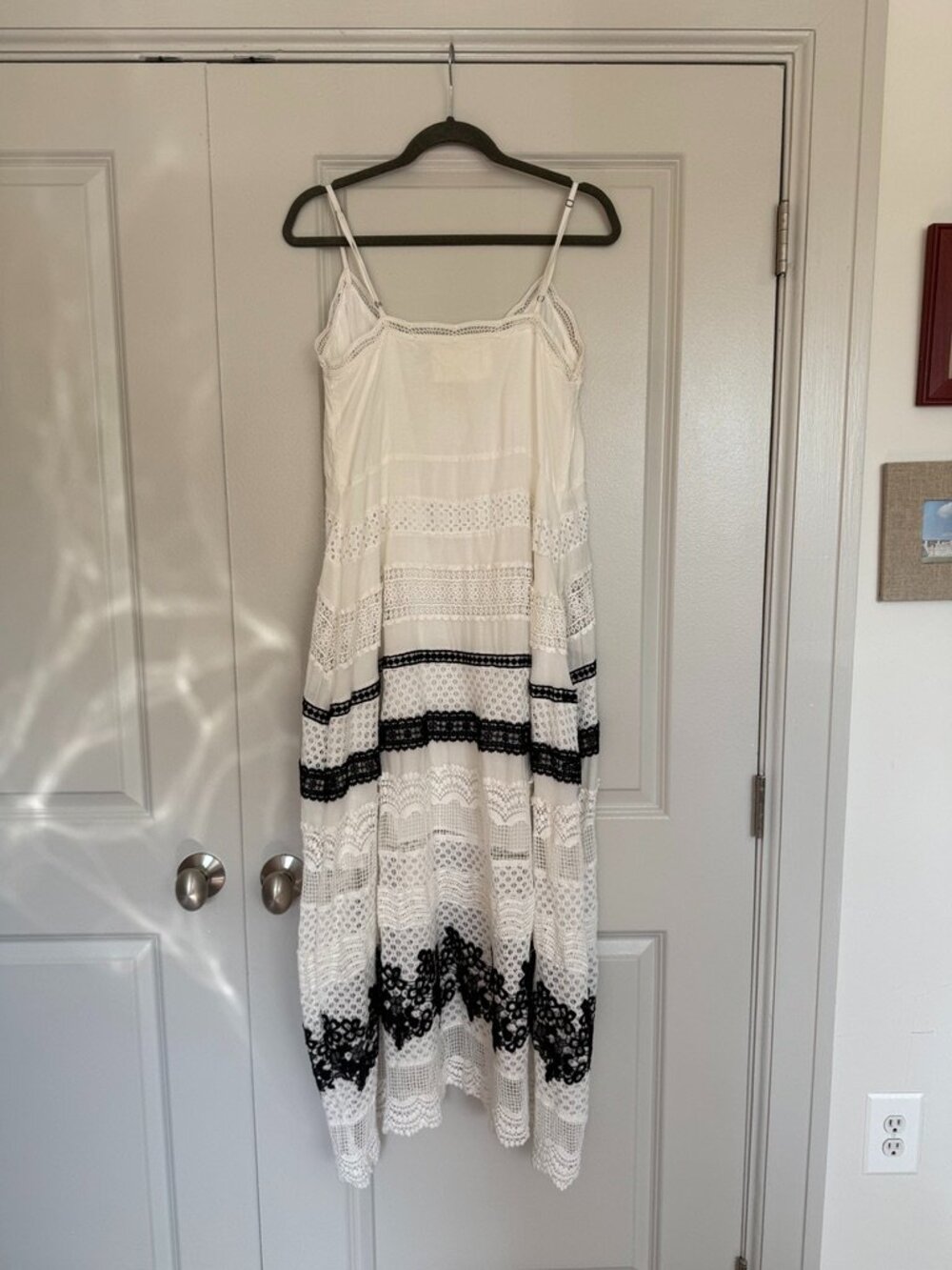 Anthropologie White Black Lace Tiered Midi Dress V-Neck Boho M - Picture 6 of 9